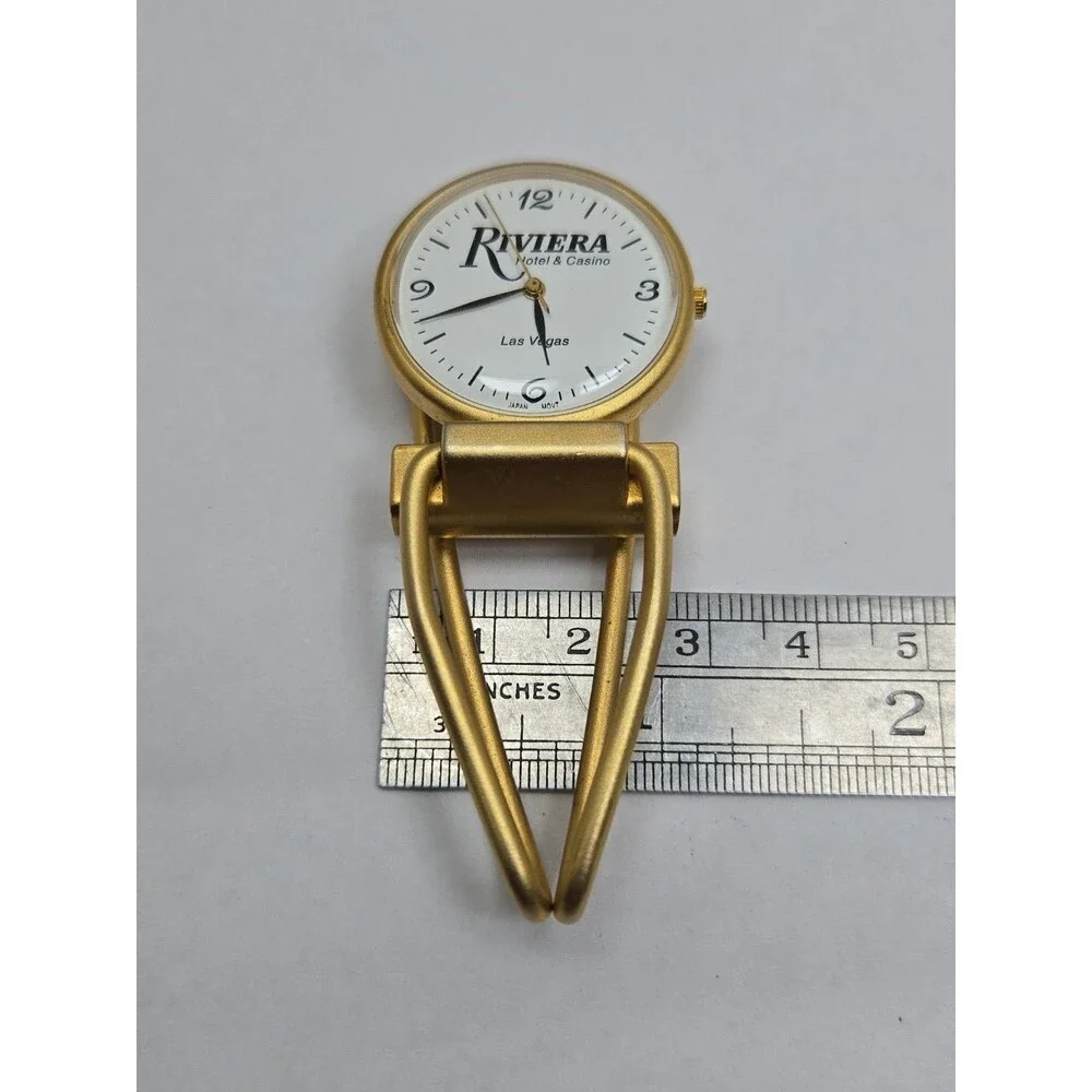 Vintage Riviera Hotel Casino Las Vegas Gold Tone Money Clip Watch New Battery